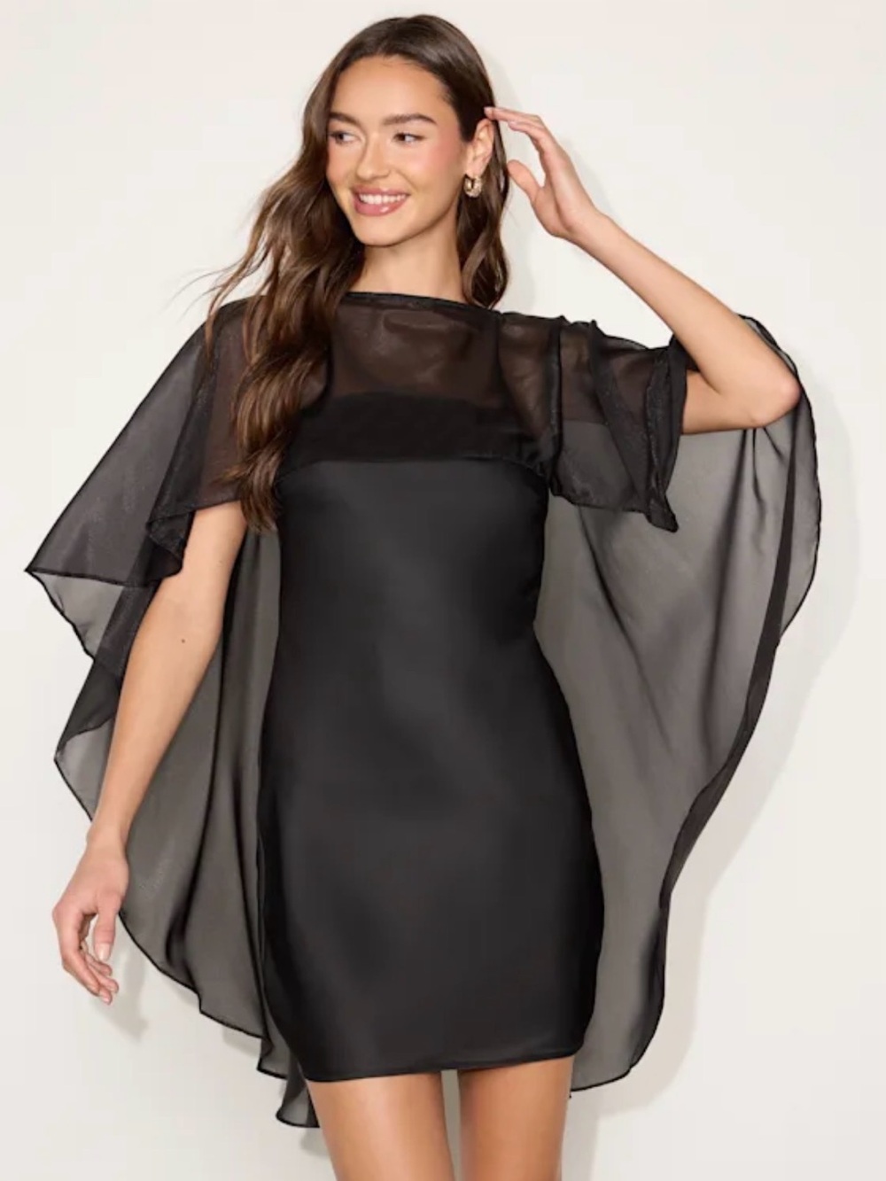 Black Sheer Capelet Mini Dress - Size Small